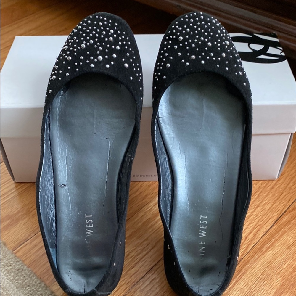 Nine West black flats with silver studs